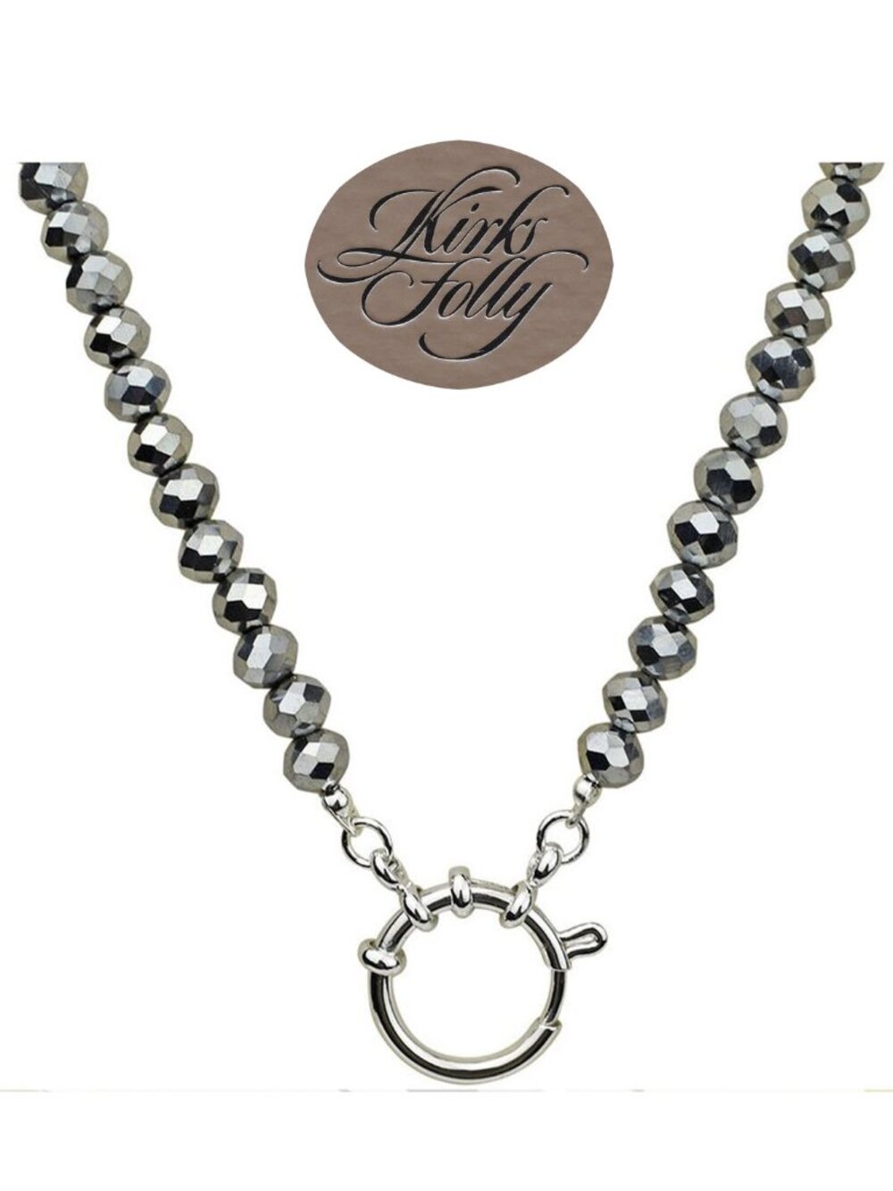 Kirks Folly Crystalized 6mm Beaded Sailor Clasp 18" CharmNecklace Light Hematite